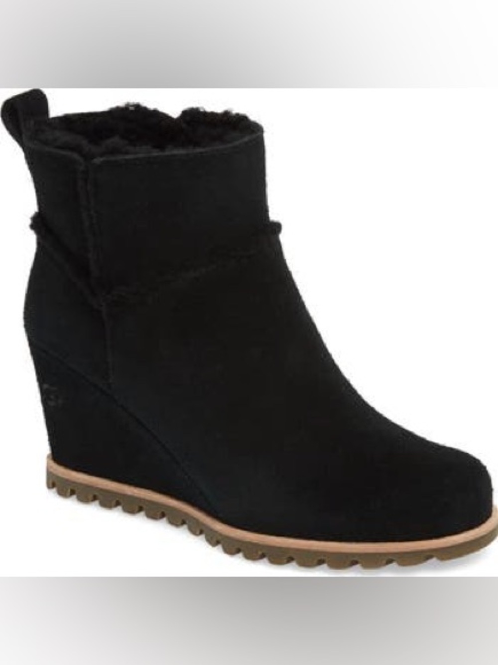 Women’s UGG Marte black suede waterproof wedge ankle boots- Size 8.